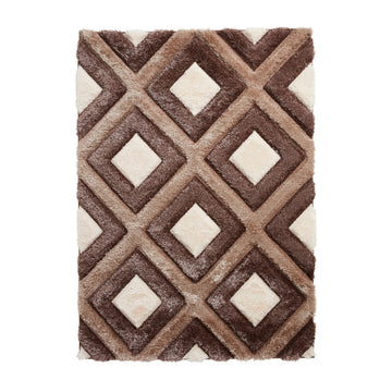 Olympia GR224 3D Geometric Plush Carved Hi-Lo Textured Soft Polyester Metallic Shimmer Shaggy Beige/Brown/Cream Rug-Think Rugs-Rug Love - The Most Loved Rug Store